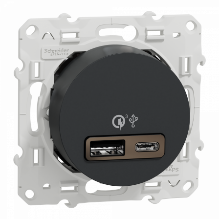 Odace - prise USB double - charge rapide - type A+C - anthracite - 18W - 3,4A
