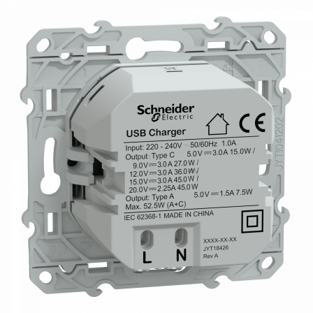 Odace - chargeur USB type A 7,5W + C 45W - forte puissance type C - anthracite