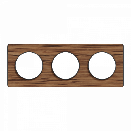Odace Touch - plaque 3 postes horiz/ver 71mm bois zebrano avec liseré anthracite