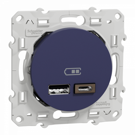 Odace - prise USB double - type A+C - cobalt - 5 Vcc - 2,4A