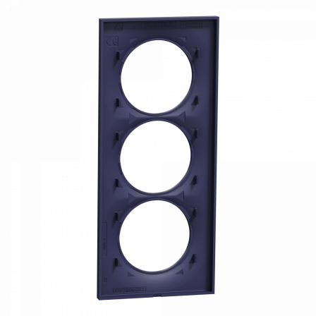 Odace Styl - plaque 3 postes verticaux entraxe 57mm bleu cobalt