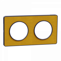 Odace Touch - plaque 2 postes hor/ver 71mm Kvadrat ocre avec liseré bleu cobalt