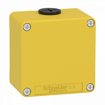 Boite métal vide jaune pour arrêts d'urgence M20 non percée 80x80x51,5 UL cULus