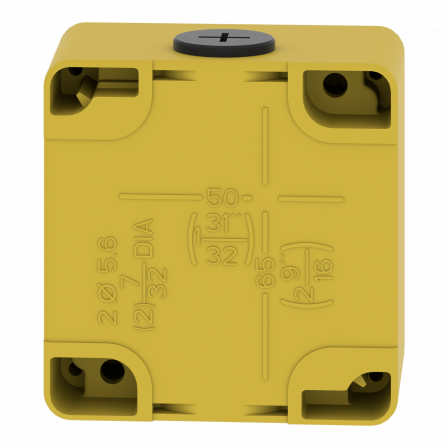 Boite métal vide jaune pour arrêts d'urgence M20 non percée 80x80x51,5 UL cULus
