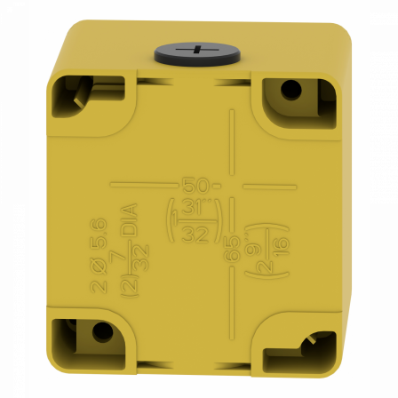 Boite métal vide jaune pour arrêts d'urgence M20 1 trou 22mm 80x80x77 UL cULus