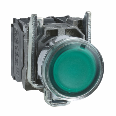Harmony XB4 - poussoir lumineux LED - 1F+1O - vert - Ø22 - 230VAC