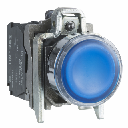 Harmony XB4 - poussoir lumineux LED - 1F+1O - bleu - Ø22 - 110VAC