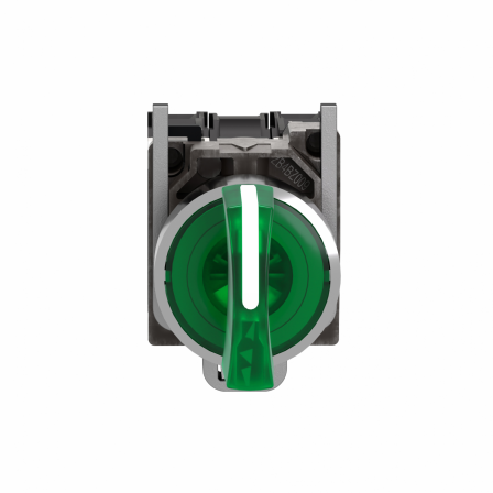 Harmony XB4 - bouton à manette lumin - Ø22 - 3 pos fix - vert - 1O+1F - 24V