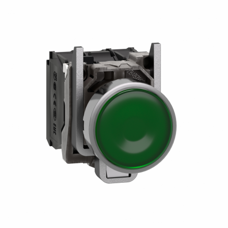 Harmony XB4 - poussoir lumineux LED - 1F+1O - vert - Ø22 - 230VAC