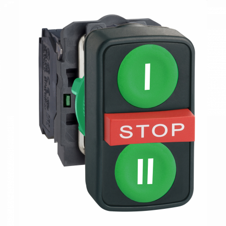 Harmony XB5 - bouton 3 touches - Ø22 - vert/vert/rouge - 1O+2F - vis étrier