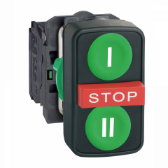 Harmony XB5 - bouton 3 touches - Ø22 - vert/vert/rouge - 1O+2F - vis étrier