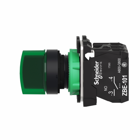 Harmony XB5 - Sélecteur lumineux - 3 positions Fixes - Vert - 1O+1F - 24 VCA/CC