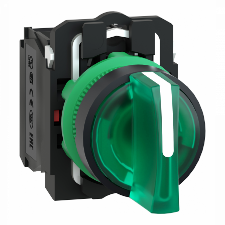 Harmony XB5 - Sélecteur lumineux - 3 positions Fixes - Vert - 1O+1F - 230/40CA