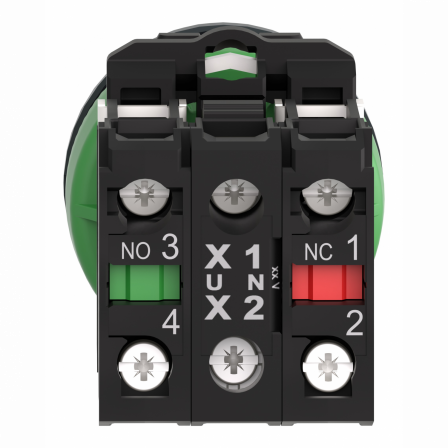 Harmony XB5 - BP lumineux DEL - flush - rouge - 1O+1F - 24V - vis étrier
