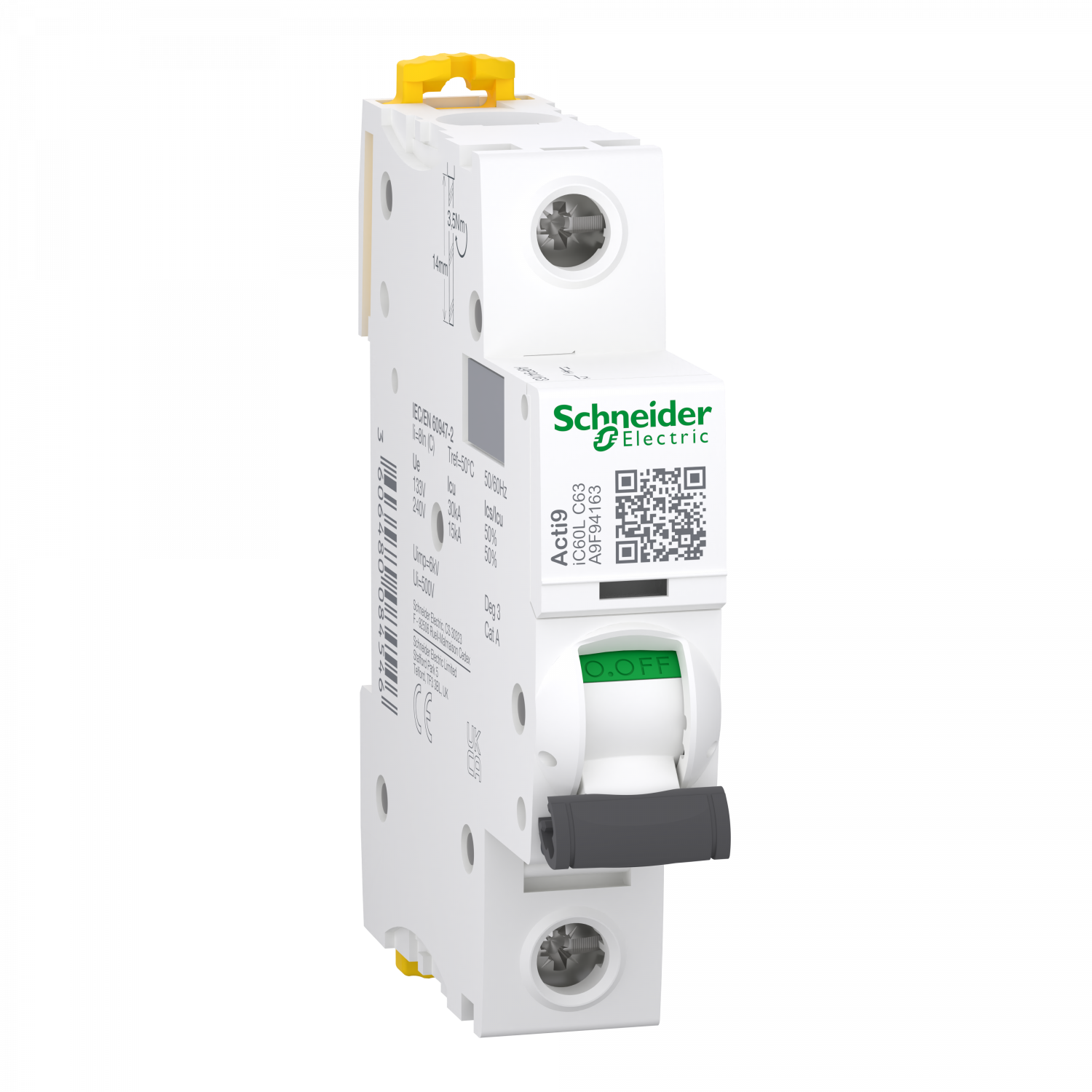 Acti9 iC60L - Disjoncteur - 1P - 63A - Courbe C - 230Vac - 15000A/15kA