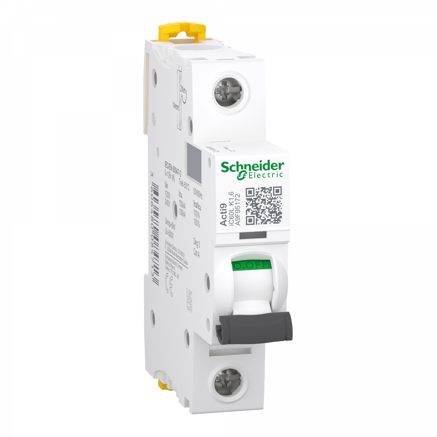 Acti9 iC60L - Disjoncteur - 1P - 1,6A - Courbe K - 230Vac - 15000A/100kA