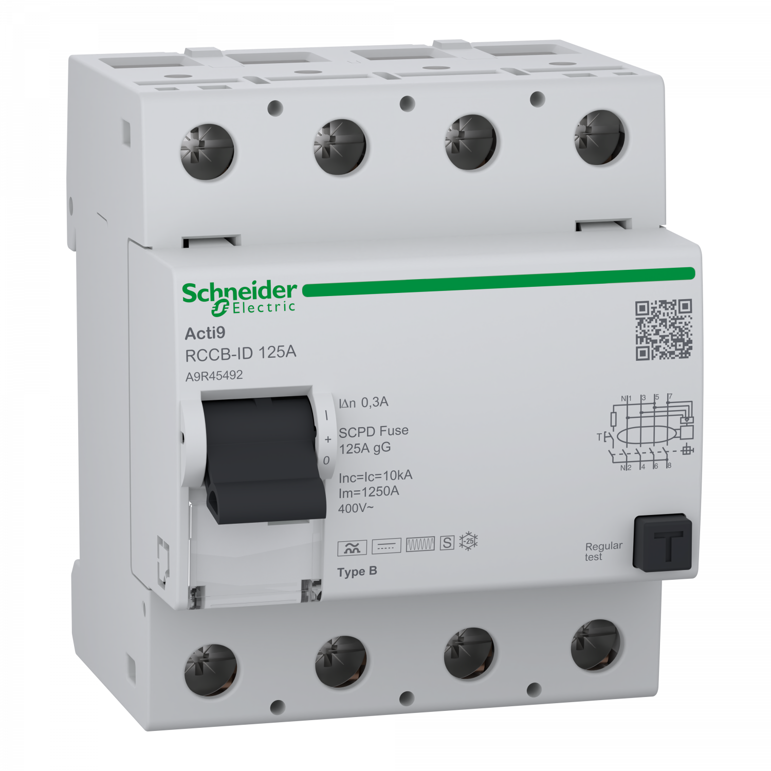 Acti9 RCCB-ID - interrupteur différentiel - 4P - 125A - Type B - 300mA Selectif