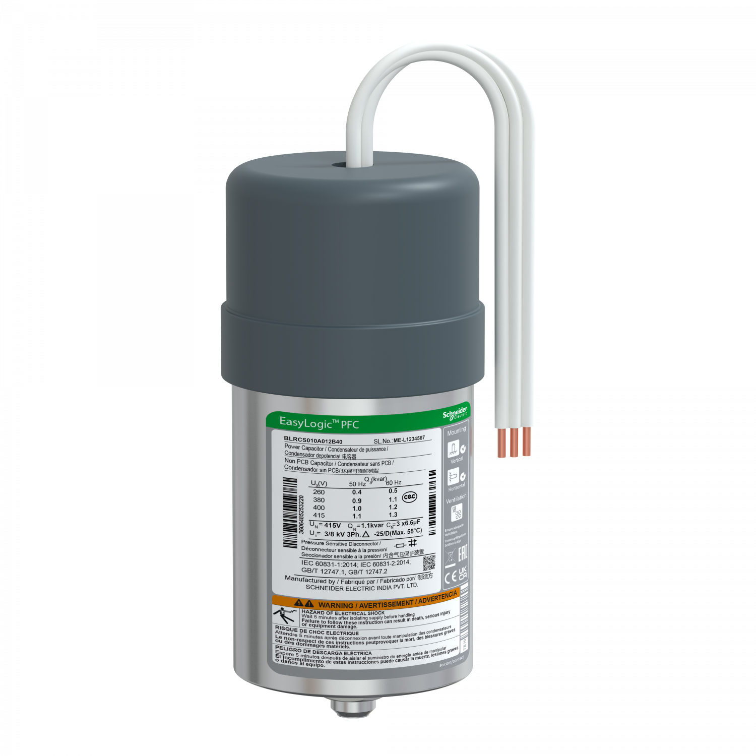 CONDENSATEUR CAN SDY 1/1. 2KVAR 400V