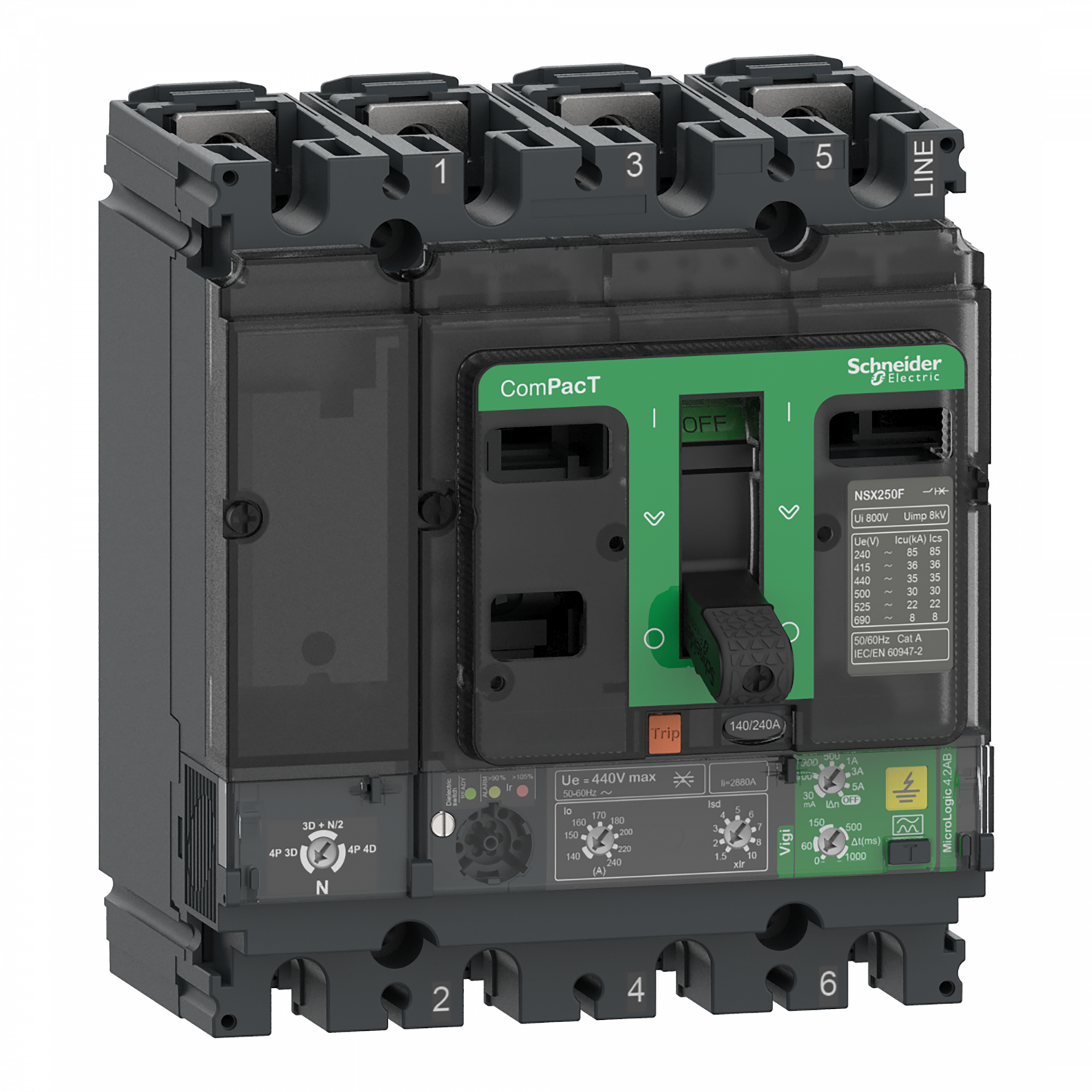 ComPacT NSX250F - Disj. Vigi - MicroLogic 4.2AB 240A - 4P4D - 36kA - fixe