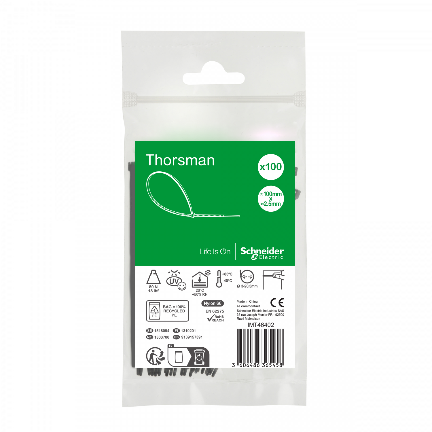 Thorsman colliers de serrage 100x2.5 Noir, 100p