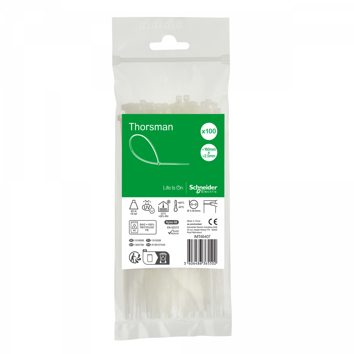 Thorsman colliers de serrage 160x2.5 Incolore, 100p