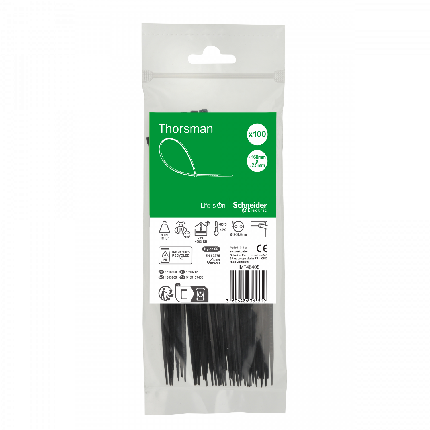 Thorsman colliers de serrage 160x2.5 Noir, 100p