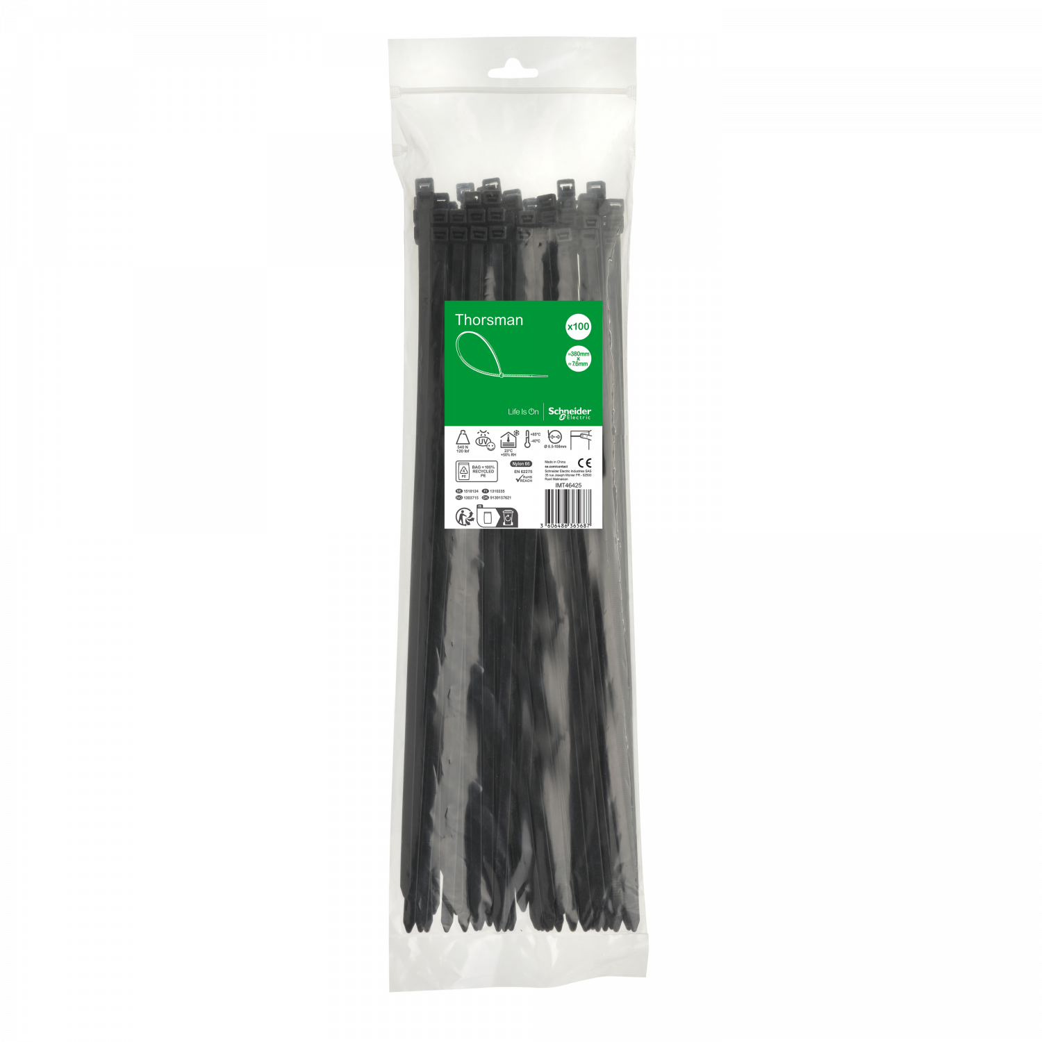 Thorsman colliers de serrage 380x7.6 Noir, 100p