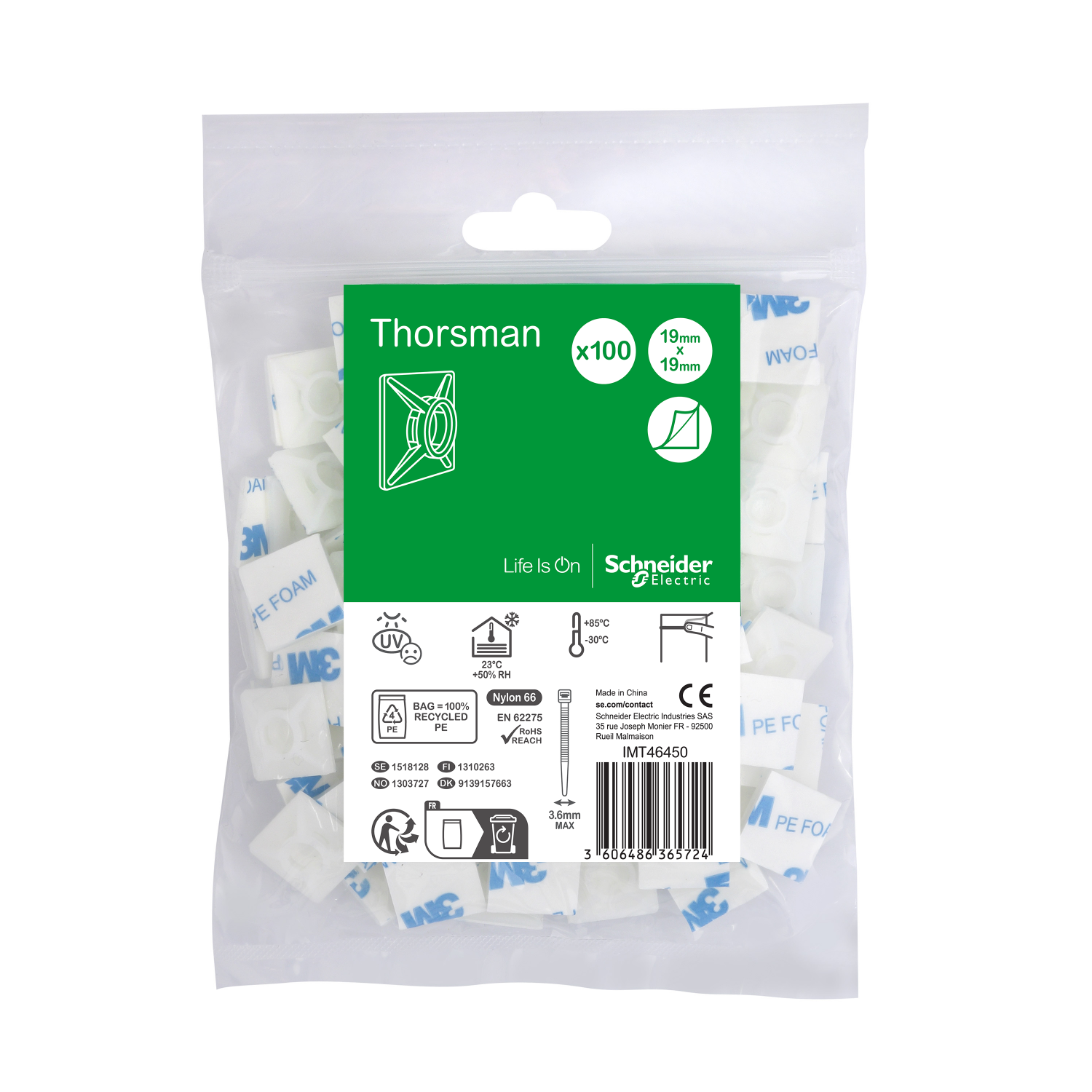 Thorsman embase adhésive max 3.6mm, 100p