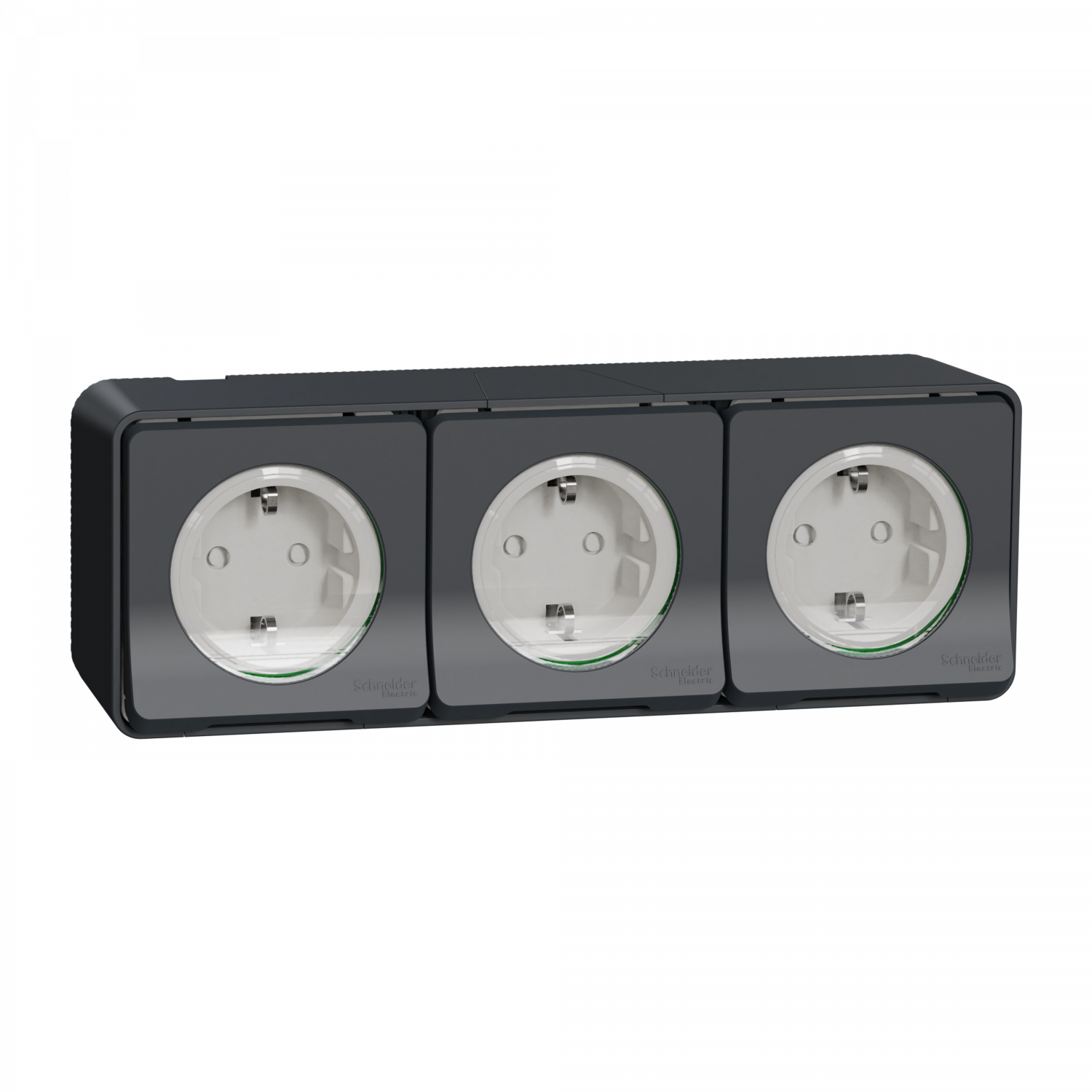 Mureva Styl - 3 PC 2P+T schuko horiz précâblées - saillie - IP55 - IK08 - gris