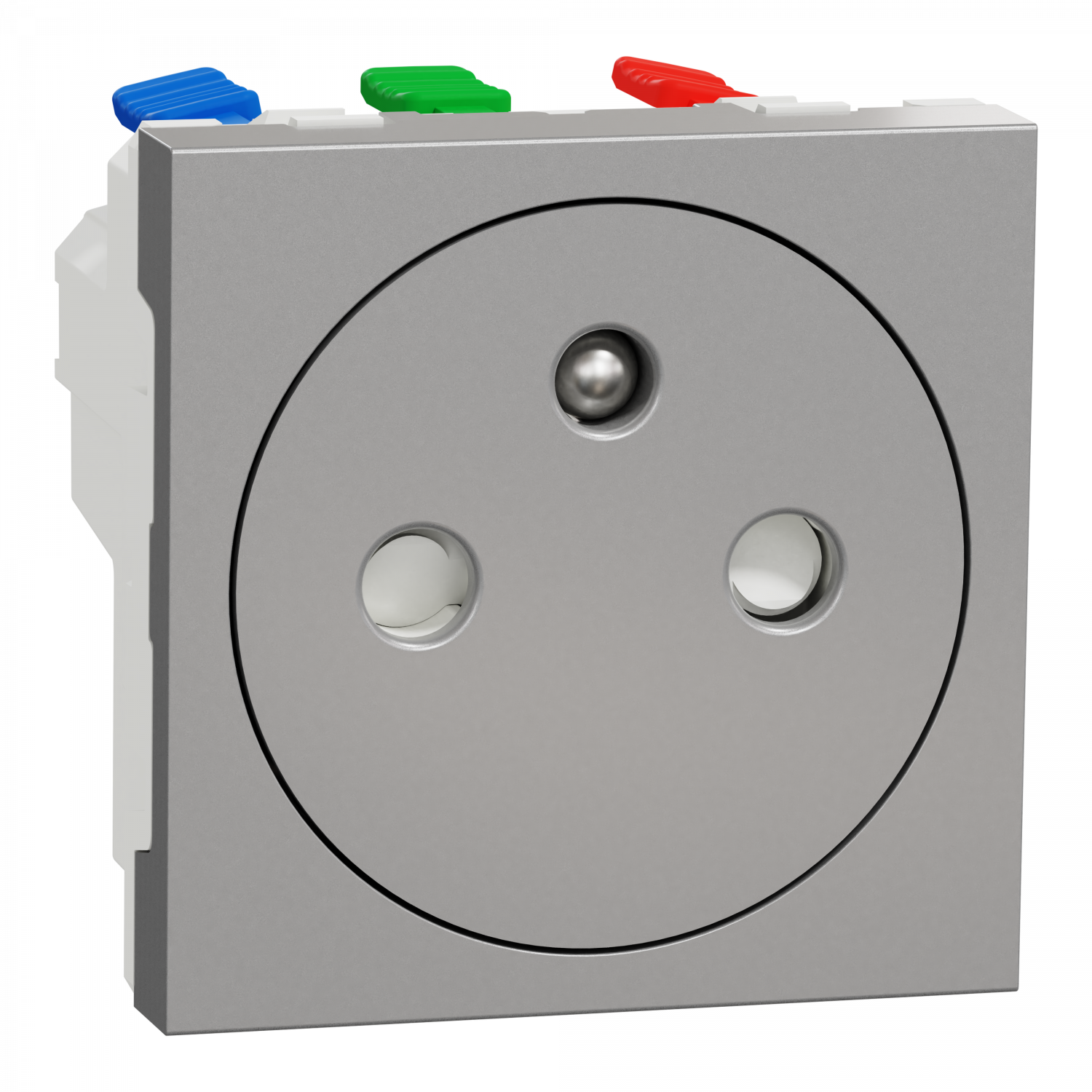 Unica - prise 2P+T - FR - 90° - affleurant - raccord rapide - Alu - méca seul