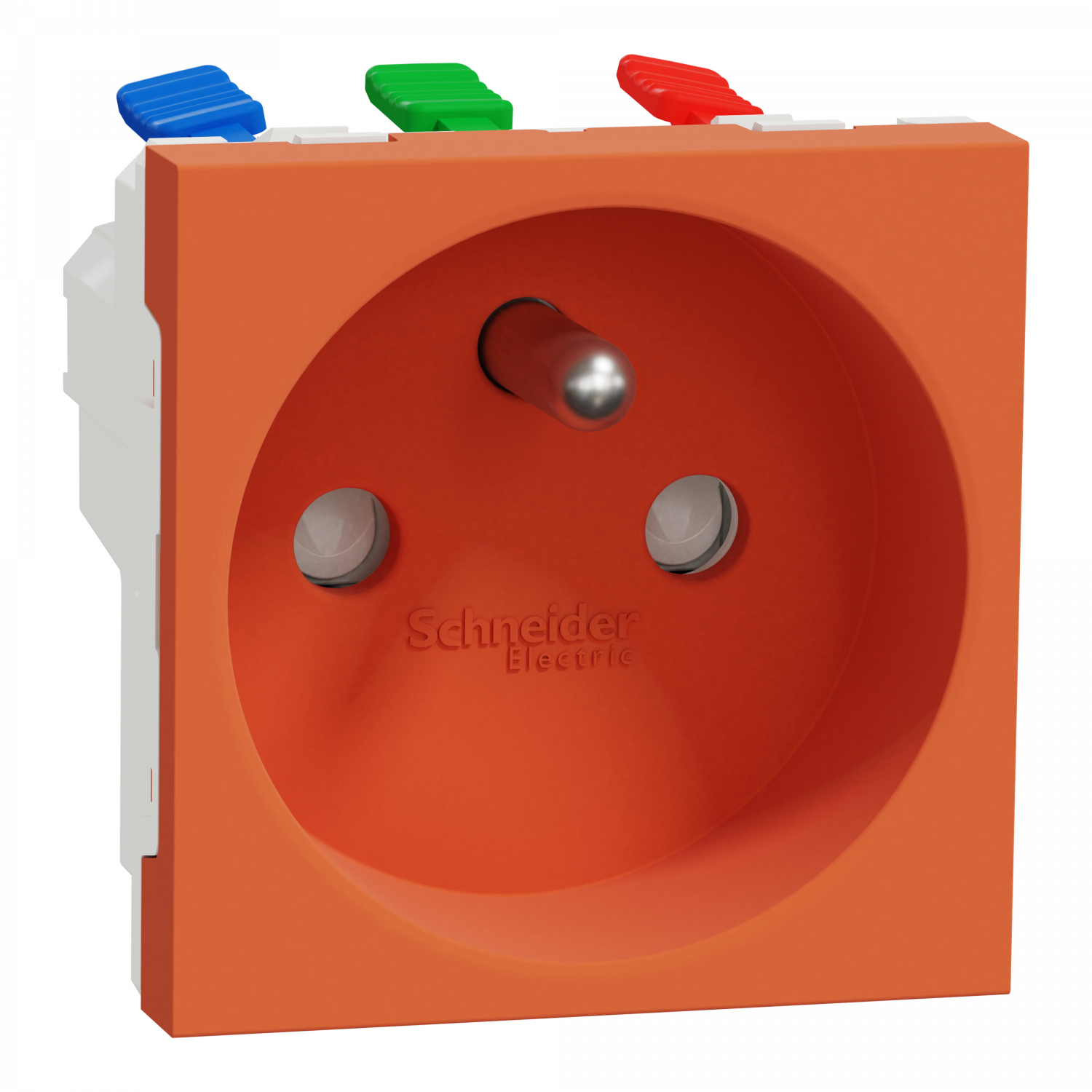 Unica - prise 2P+T - FR - 90° - raccord rapide traversant - Orange - méca seul