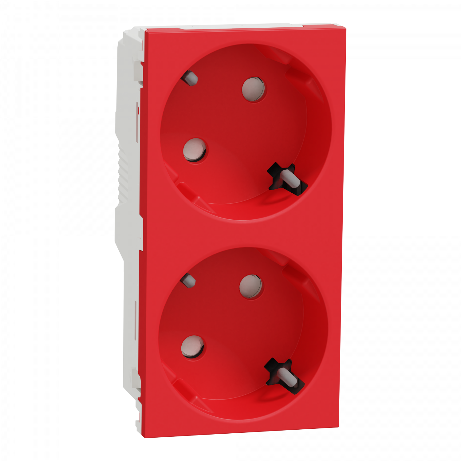 Unica - prise double 2P+T - DE - 45° - bornier à vis - Rouge - méca seul