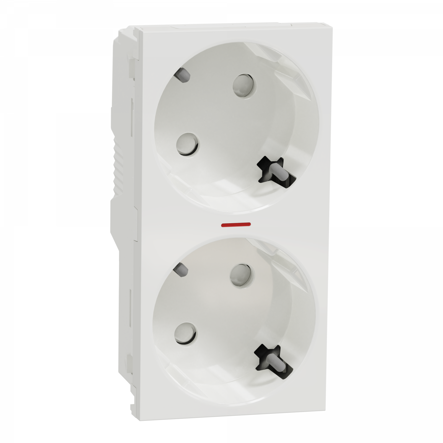 Unica - prise double lum 2P+T - DE - 45° - bornier à vis - Blanc - méca seul