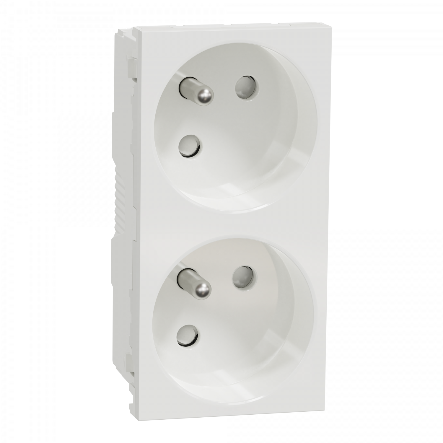 Unica - prise double 2P+T - FR - 45° - goul - connex rapide - Blanc - méca seul