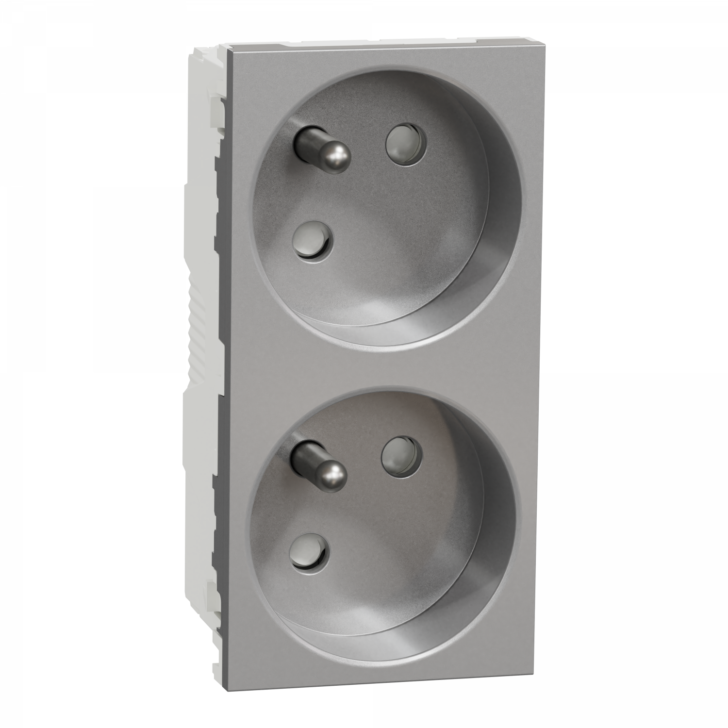 Unica - prise double 2P+T - FR - 45° - connexion rapide - Alu - méca seul