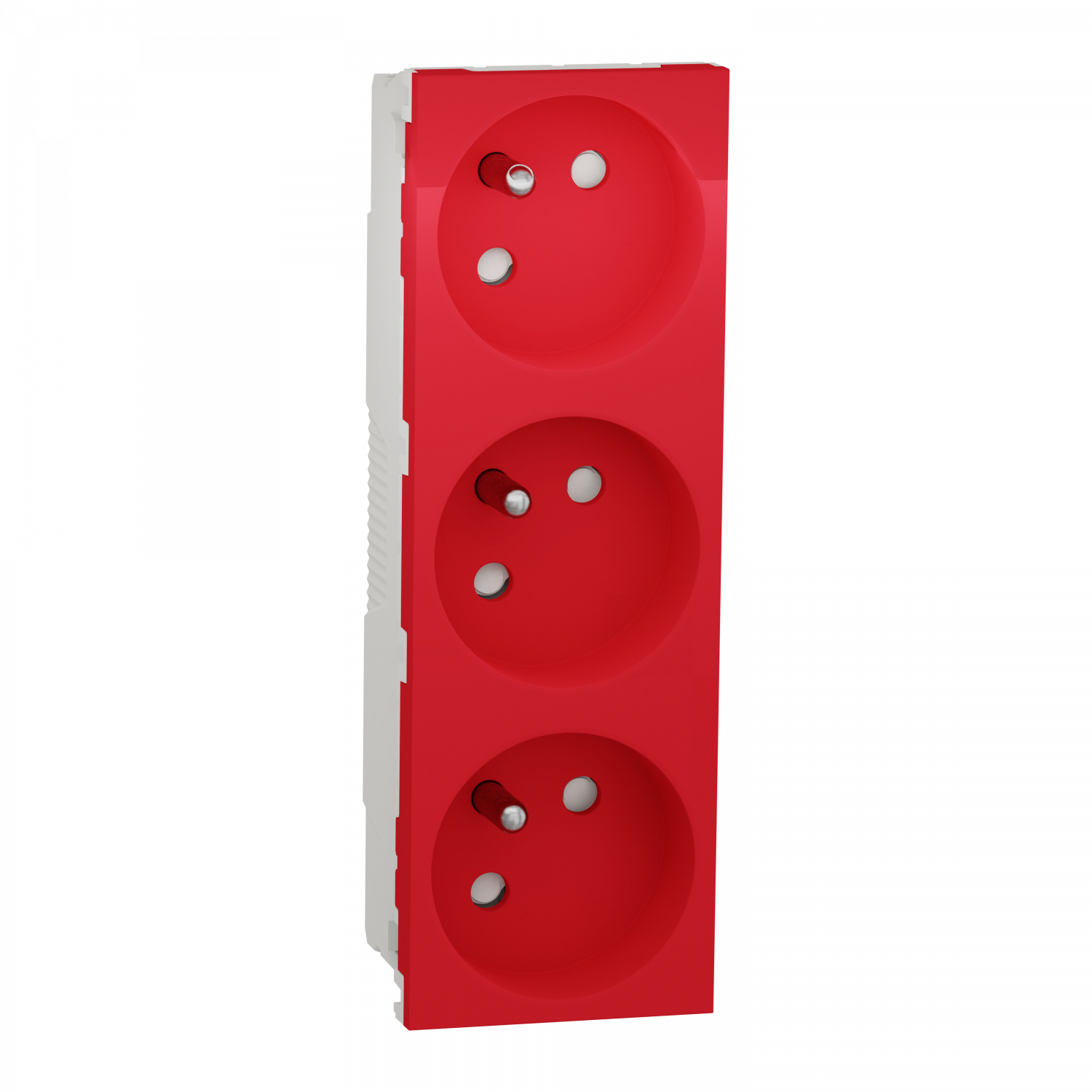 Unica - prise triple 2P+T - FR - spéciale goulotte - Rouge - méca seul