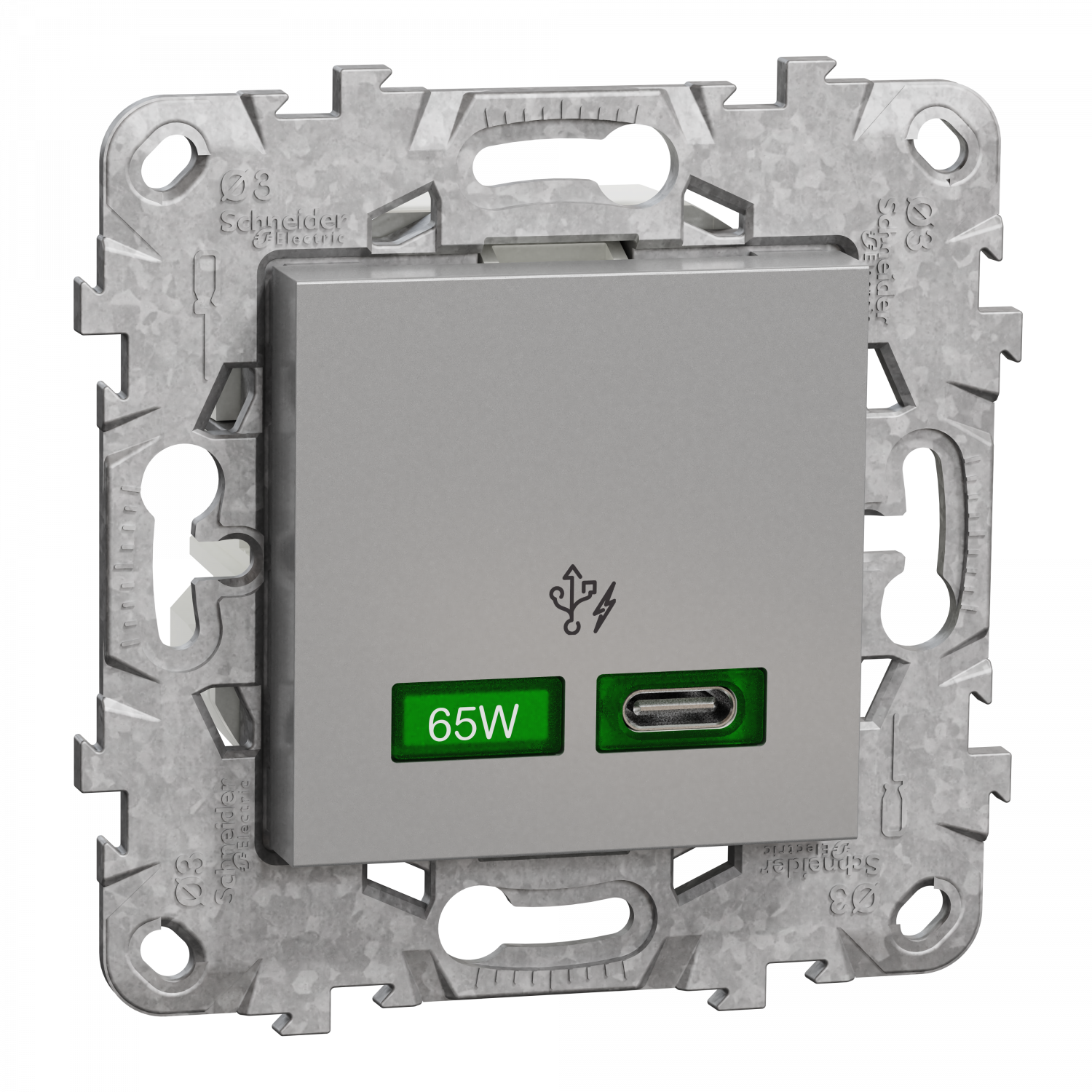 Unica - prise chargeur USB - C 65W forte puiss - 2 mod - alu - méca support fix