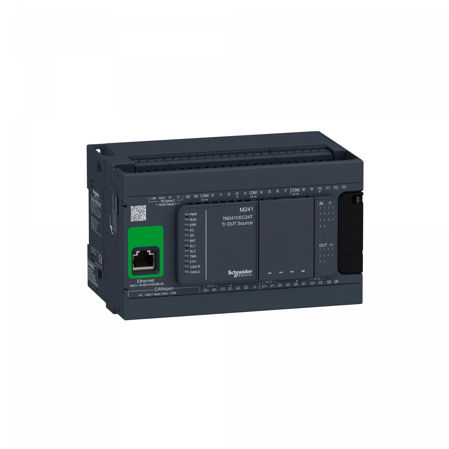 Modicon M241, contrôleur 24E/S PNP, ports Ether+CAN+2 série, 24VCC