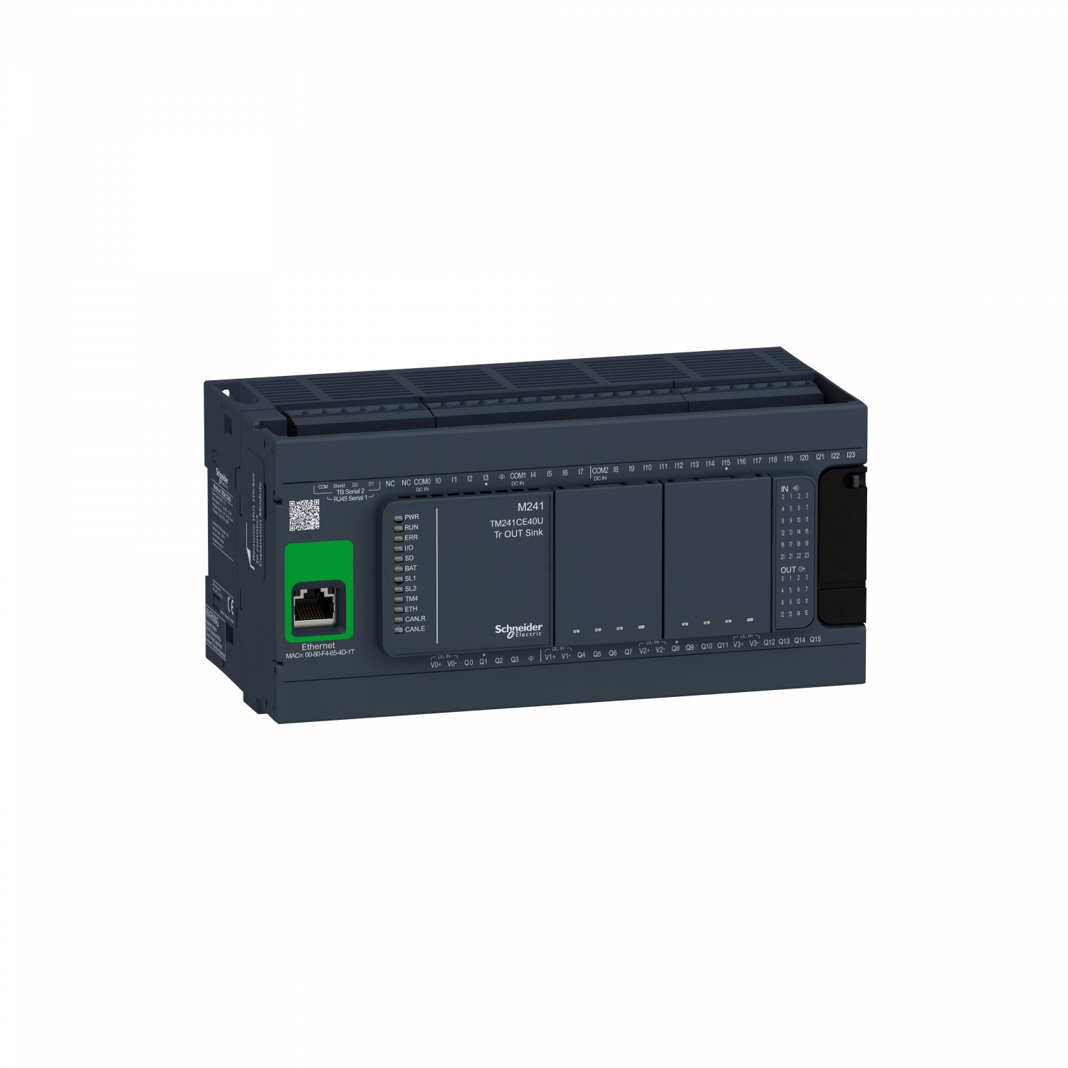 Modicon M241, contrôleur 40E/S NPN, ports Ethernet+2 série, 24VCC