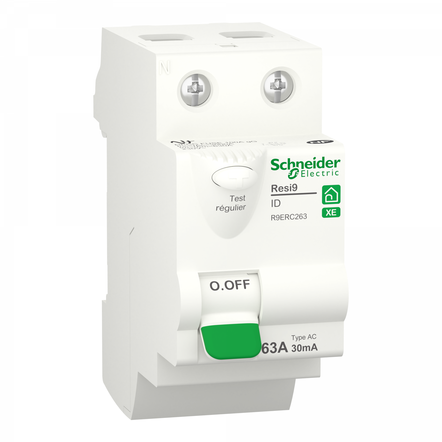 Resi9 XE - interrupteur différentiel - 2P - 63A - 30mA - Type AC - embrochable