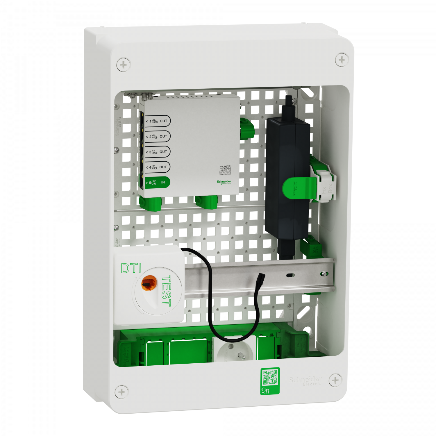 Resi9 Coffret VDI 13M2R - Switch  5ports PoE - 2 prises - grade 3TV 6xRJ45 cat6a