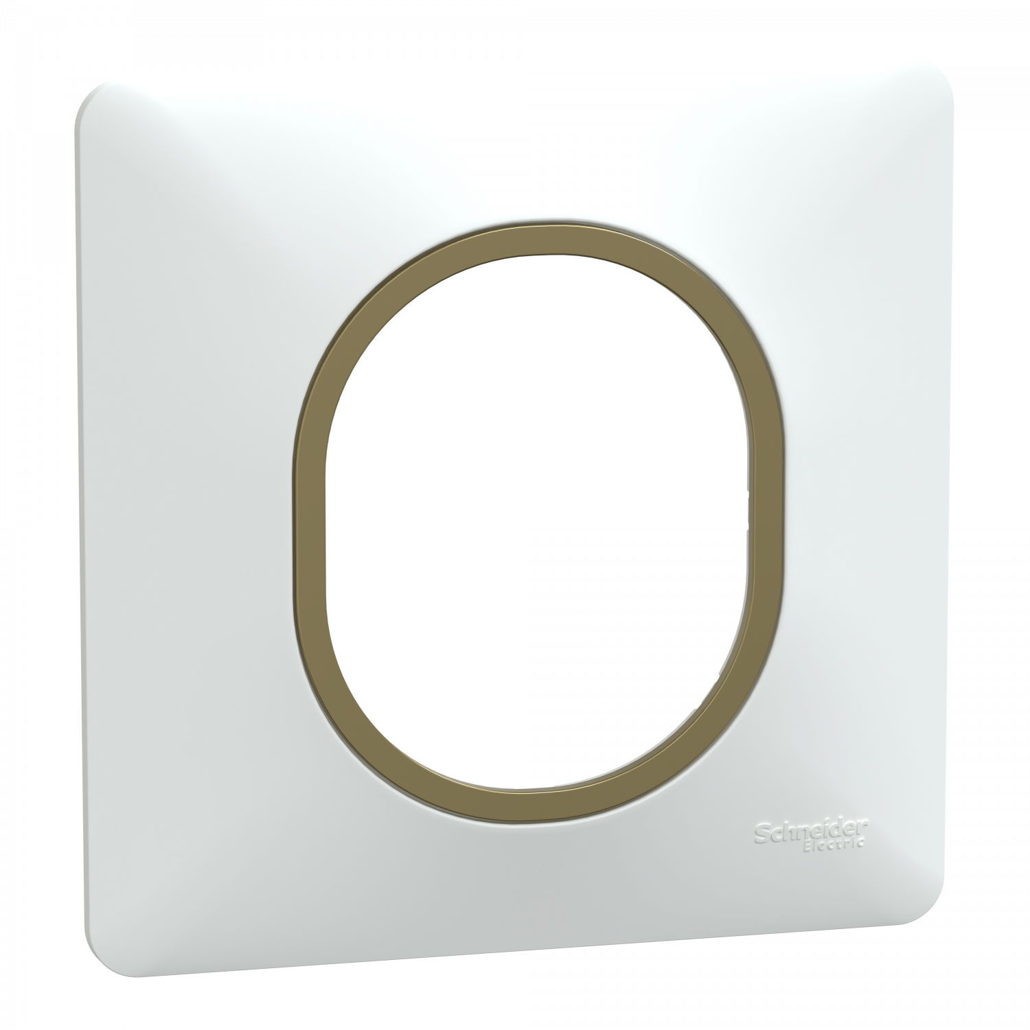 Ovalis - Plaque de finition - 1 poste Blanc avec bague effet Laiton