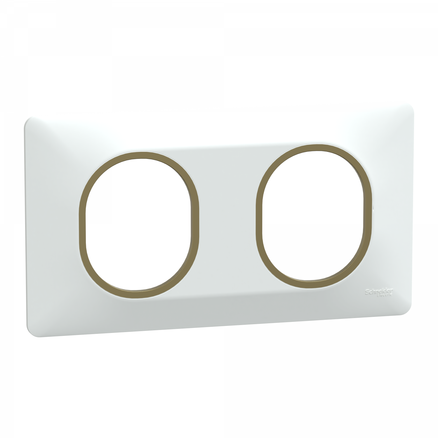 Ovalis - Plaque de finition - 2 postes Horizontal - 71mm - Blanc bague Laiton