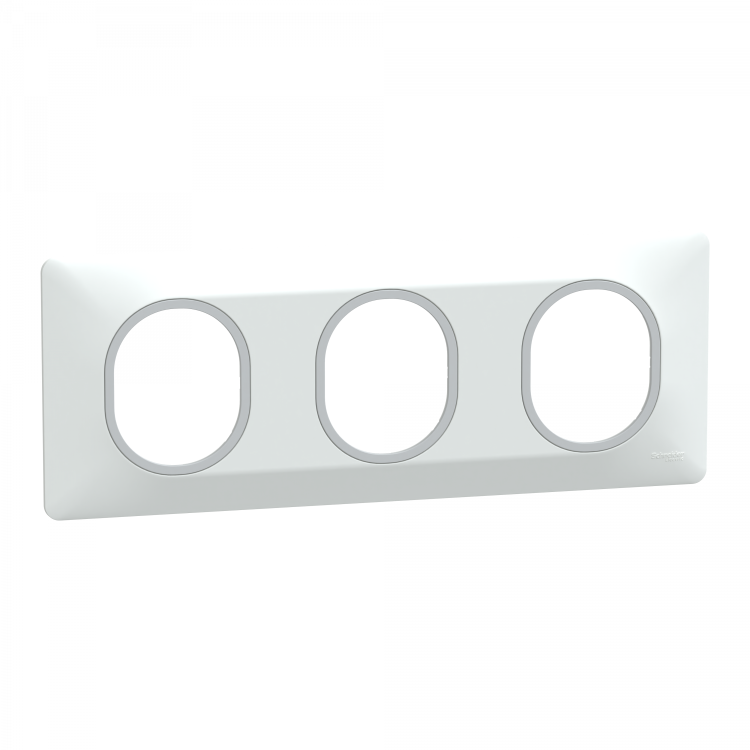 Ovalis - Plaque de finition - 3 postes Horiz - 71mm - Blanc bague Argent Chromé