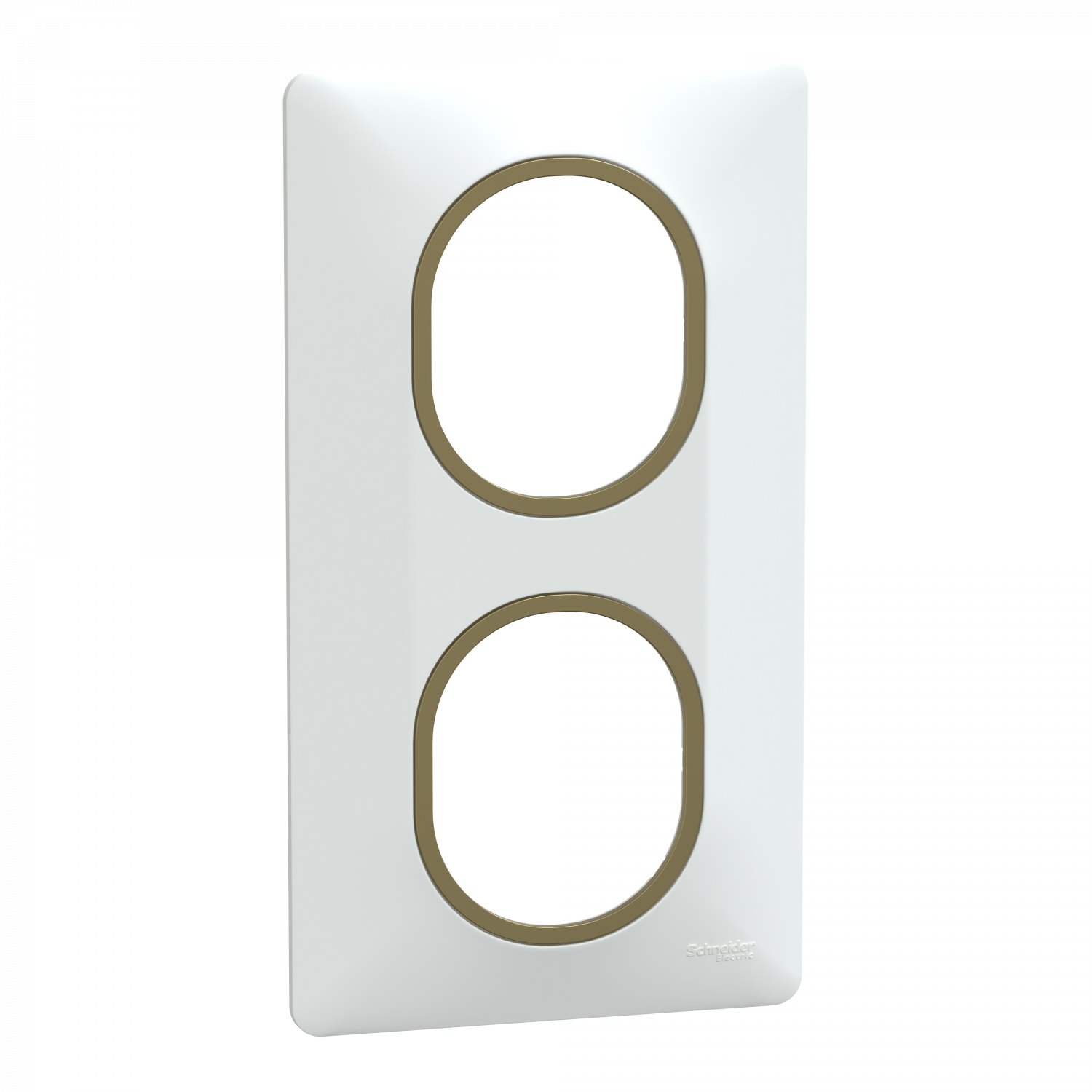 Ovalis - Plaque de finition - 2 postes Vertical - 71mm - Blanc bague Laiton