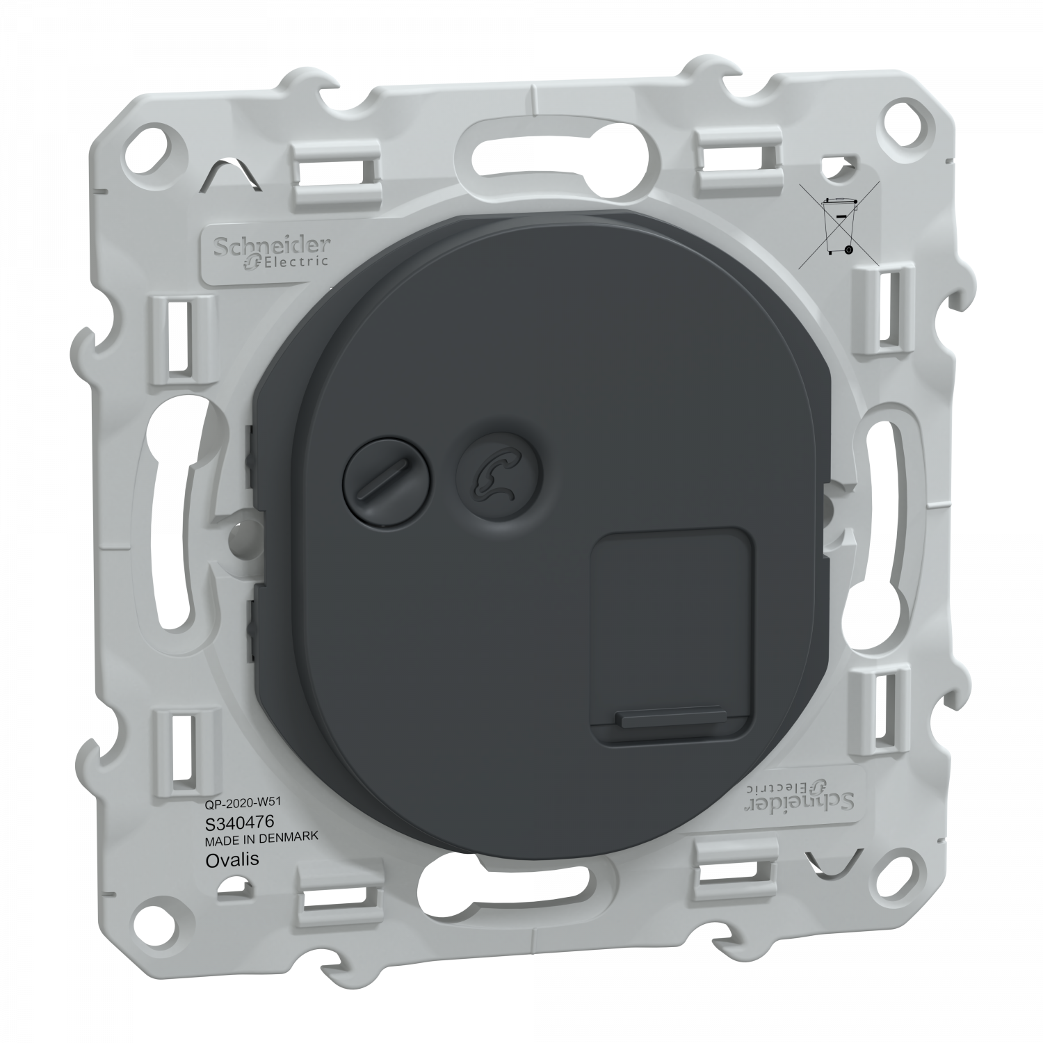 Ovalis - prise RJ45 cat.6 STP - grade 2TV min à grade 3TV (+ multi) - Anthracite