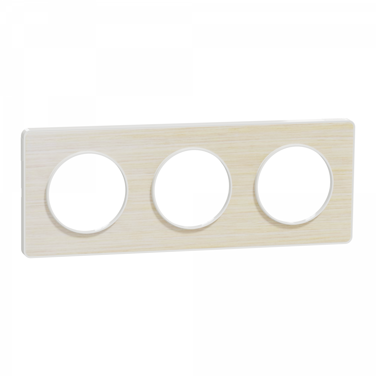 Odace Touch - plaque 3 postes horiz/vert 71mm bois nordique avec liseré blanc