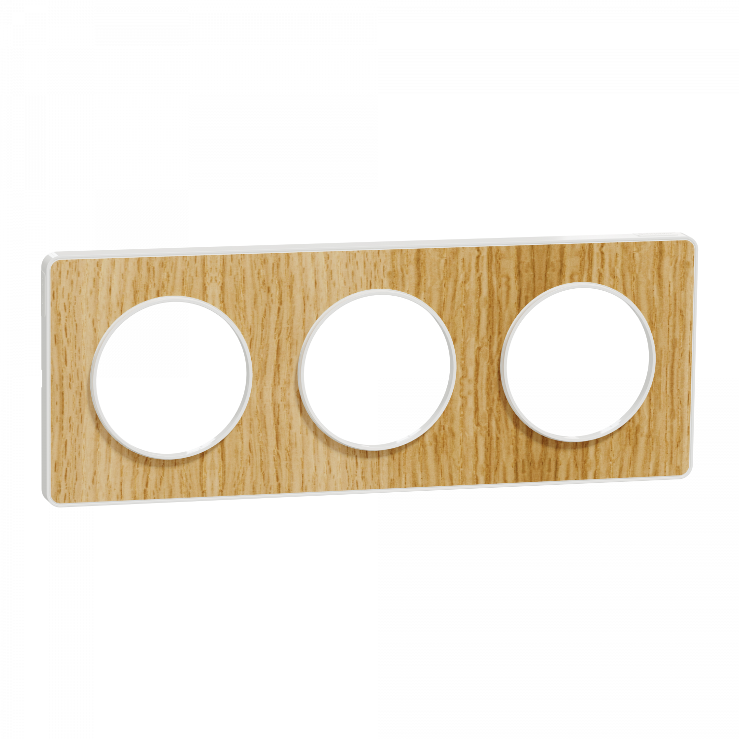 Odace Touch - plaque 3 postes horiz/vert 71mm bois naturel avec liseré blanc