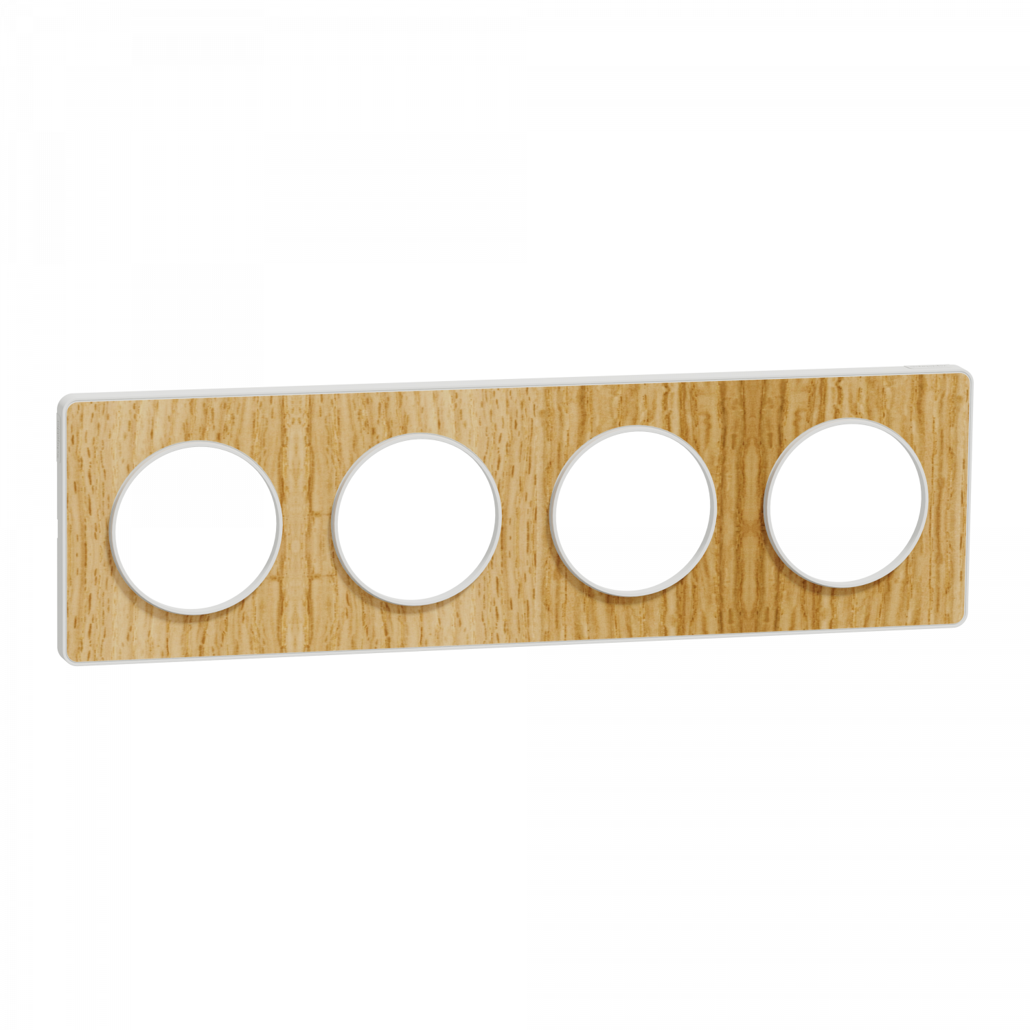 Odace Touch - plaque 4 postes horiz/vert 71mm bois naturel avec liseré blanc