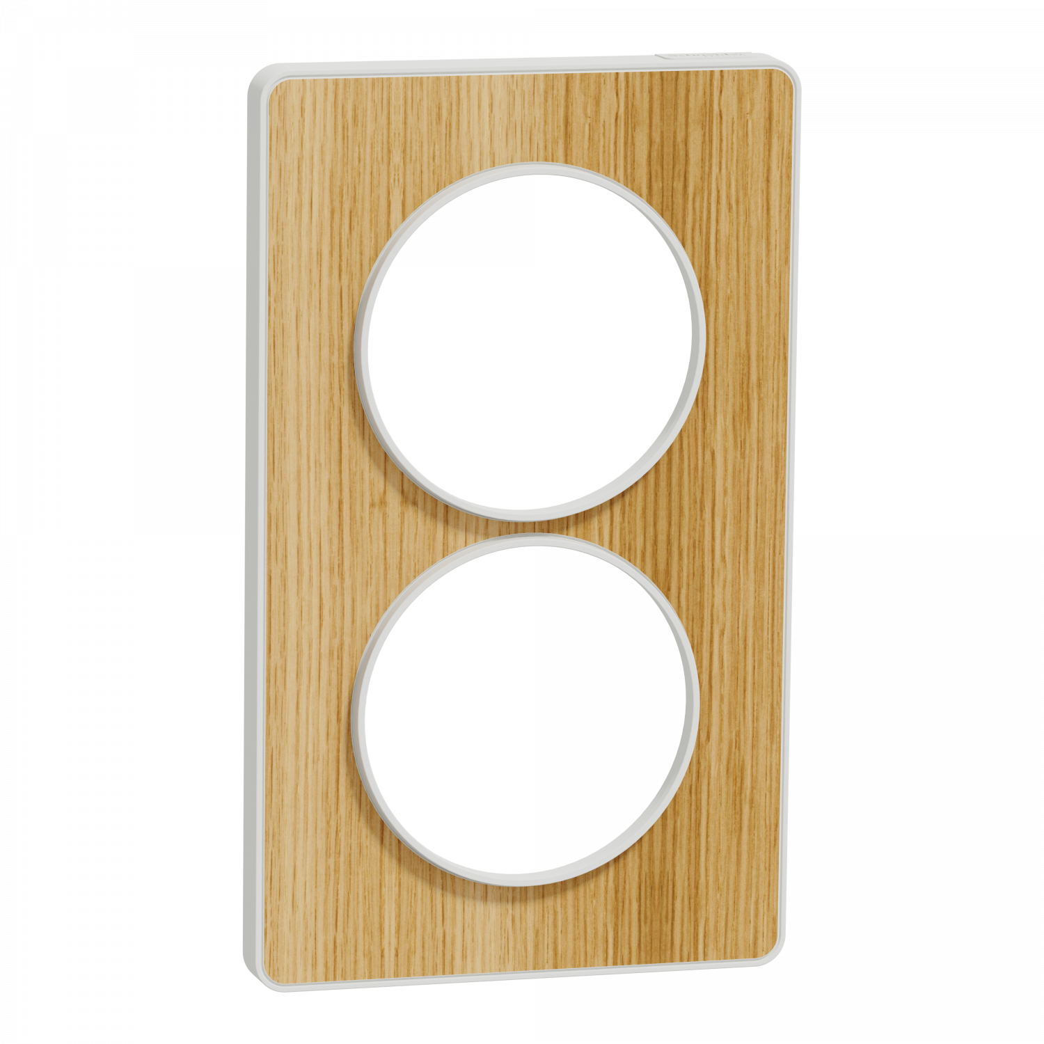 Odace Touch - plaque 2 postes verticaux 57mm bois naturel avec liseré blanc